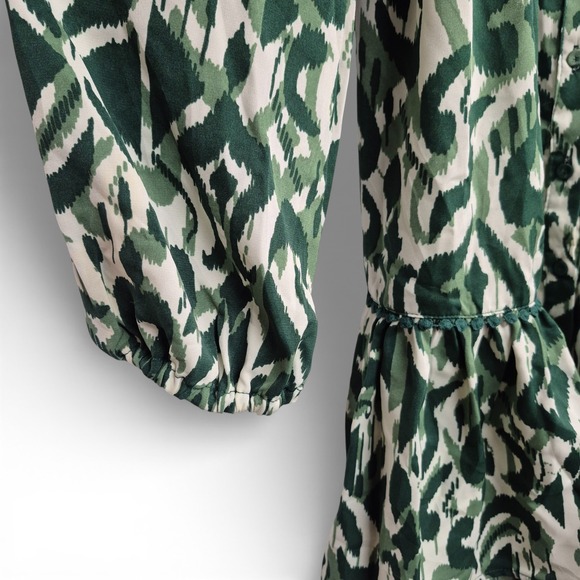 Umgee USA Green Abstract Print Button Down Mini Dress Long Balloon Sleeve Small - Picture 4 of 11